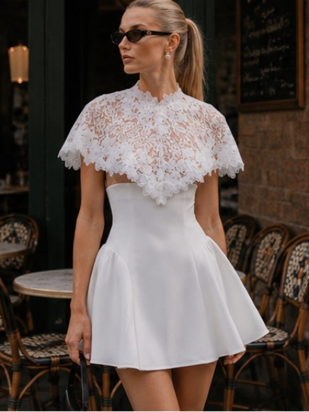 REVOLVE White Lace Cape Mini Dress - Picture 3 of 16